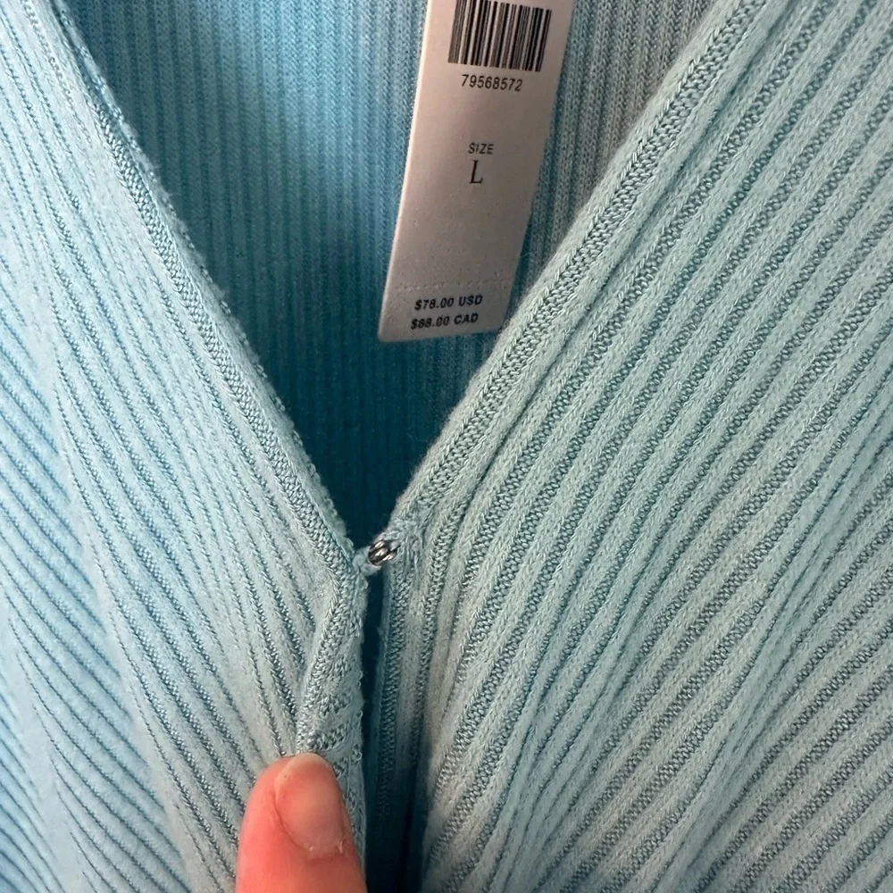 NWT By Anthropologie ribbed wrap front surplice balloon sleeve long sleeve top L - Picture 4 of 8